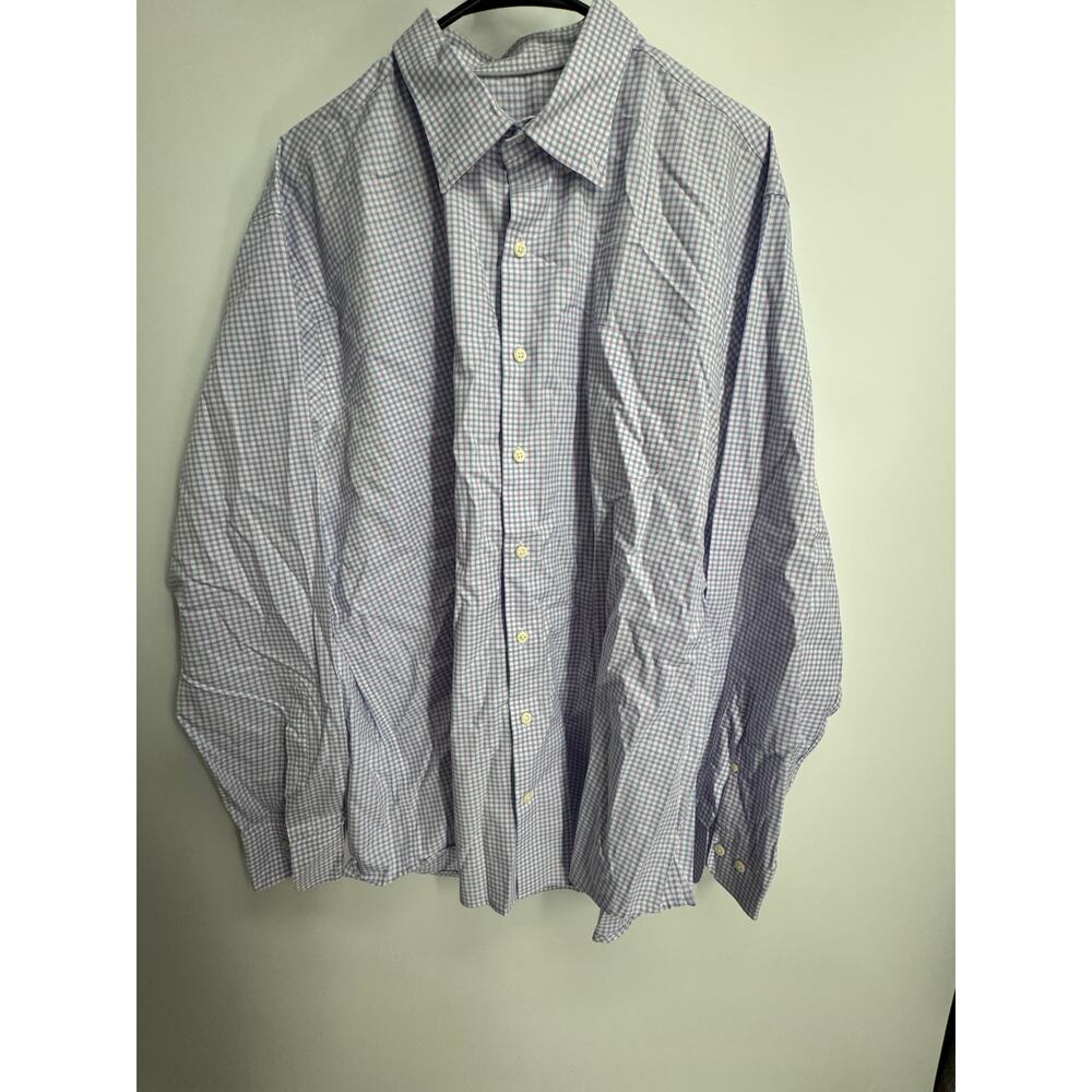 Peter Millar Mens XL Cotton Spandex Shirt White Pink Blue Checked Stretch Casual